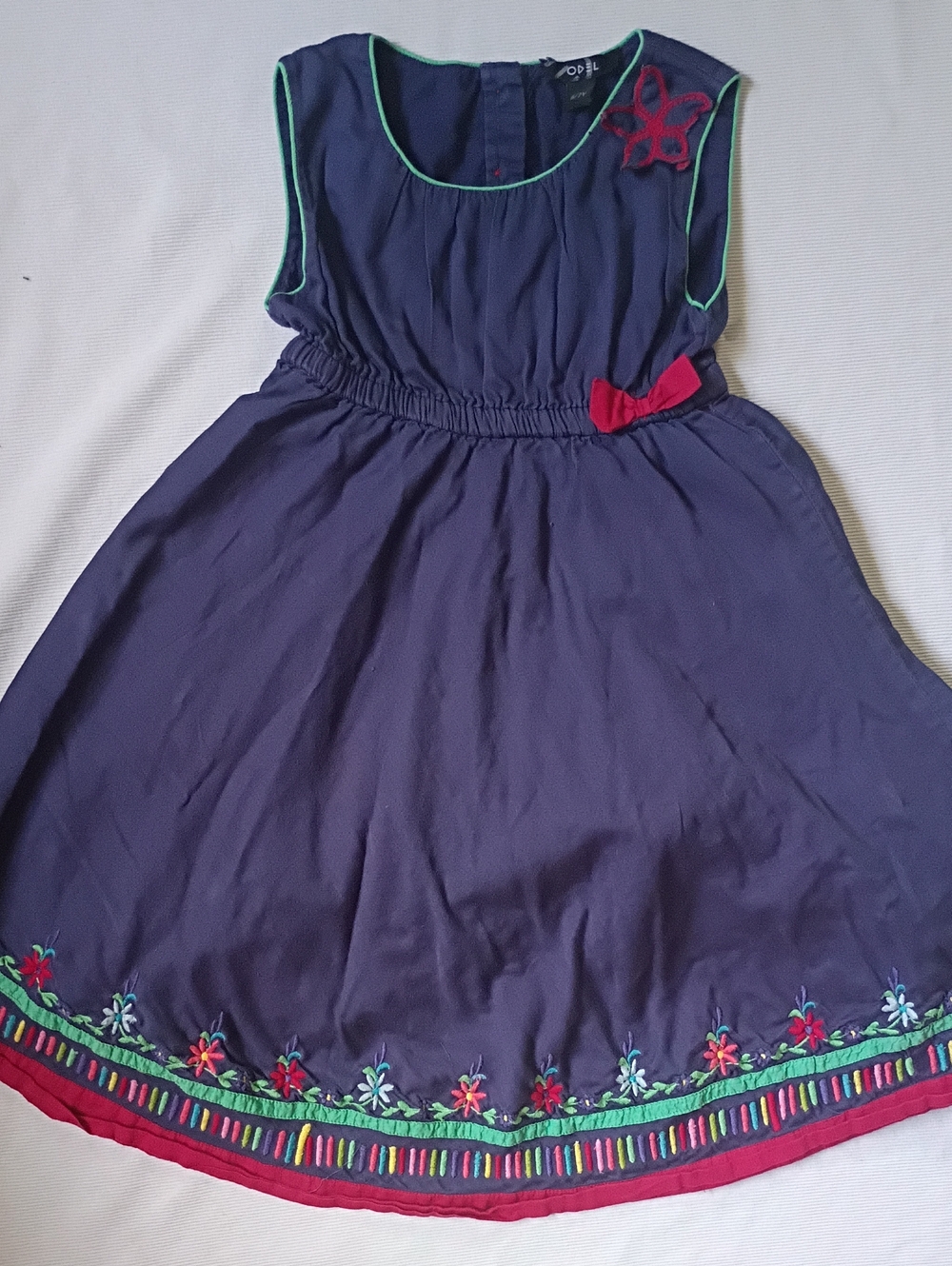 Odel Girls Navy Embroidered Hem Cotton Dress